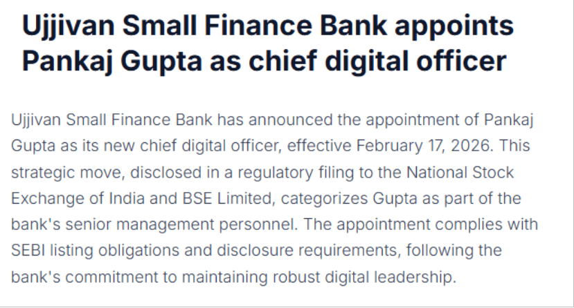 Ujjivan Small Finance Bank appoints Pankaj Gupta as chief digital officer