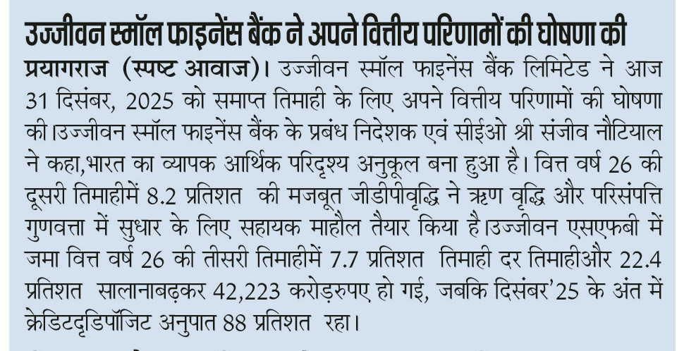 Ujjivan Small Finance Bank has announced its financial results
