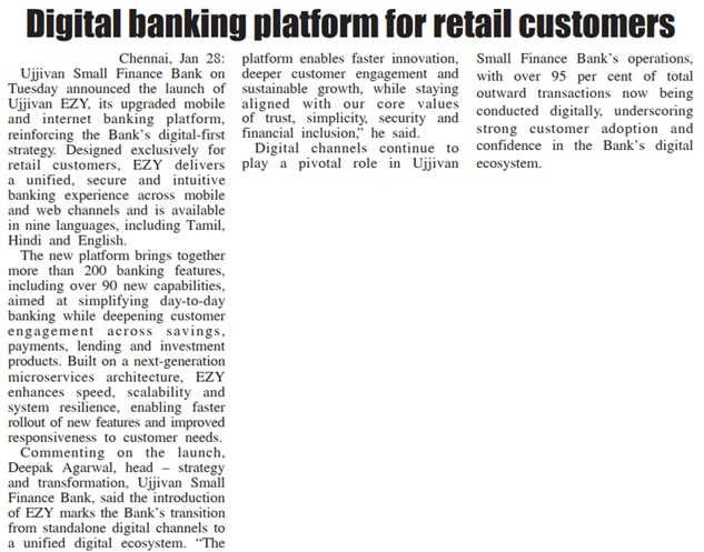 Digital banking platform for retail customers