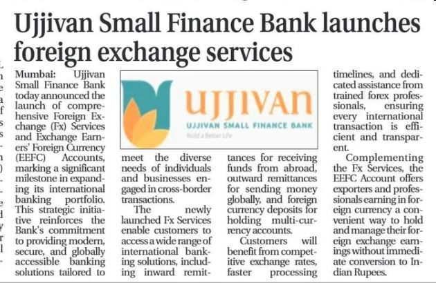 Ujjivan Small Finance Bank launches foreign exchange services