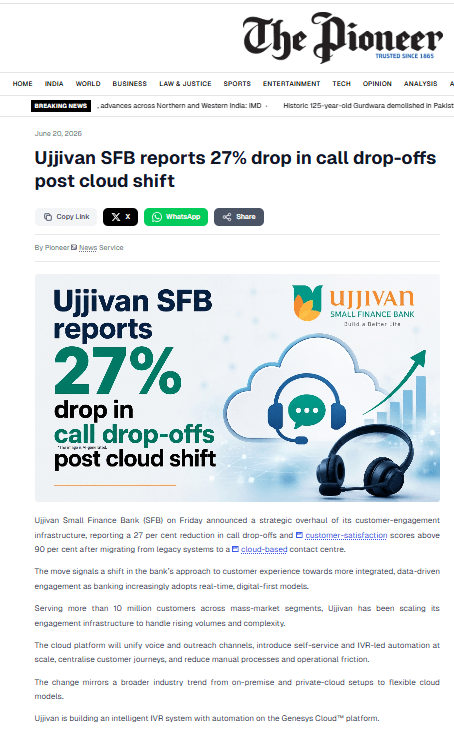 Ujjivan SFB Boosts Customer Experience with Cloud Contact Centre Upgrade