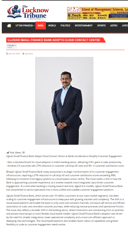 Ujjivan Small Finance Bank Adopts Cloud Contact Centre